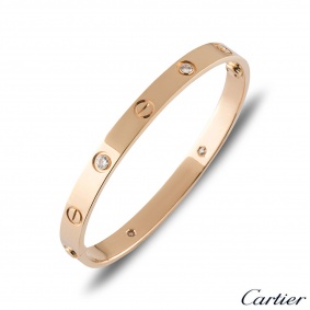 Cartier Rose Gold Half Diamond Love Bracelet Size 19 B6036019 Cartier Rose Gold Half Diamond Love Bracelet Size 19 B6036019